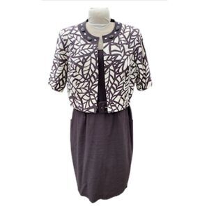 Jessica Howard Linen Blend 2-Piece Dress/Jacket Plus Sz. 14W Belted